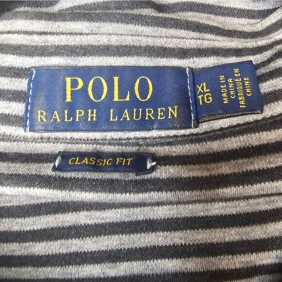 POLO RALPH LAUREN Men’s Gray Striped‎ Classic Fit Polo Shirt - Size XL - Picture 7 of 8